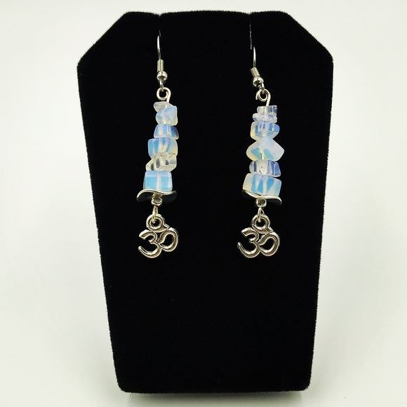 Silver Boho om sign opalite earrings - Picture 4 of 7